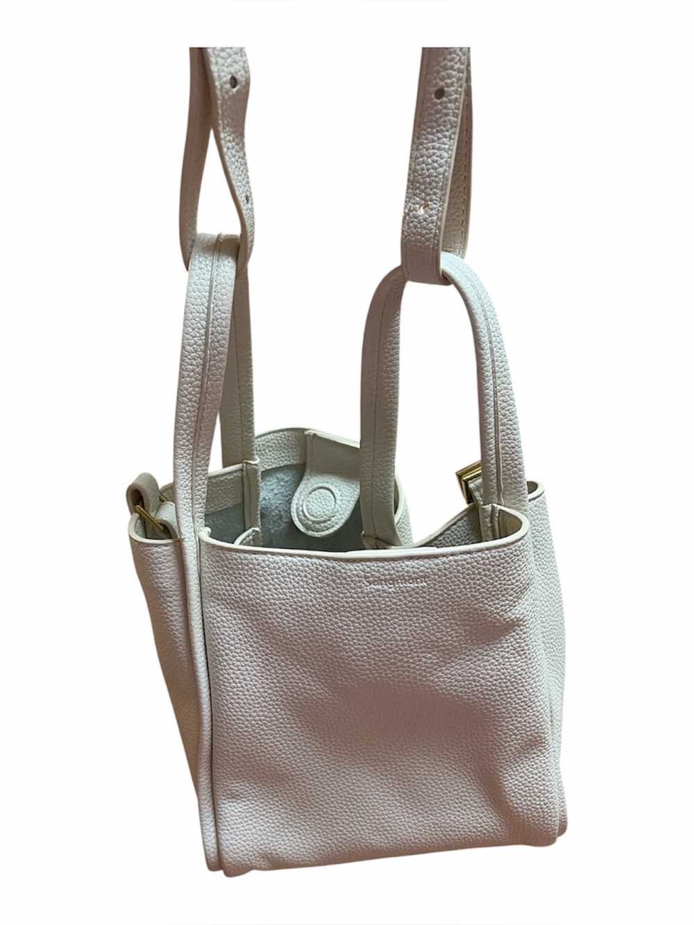 Songmont Cream Pebbled Leather Shoulder Bag with Gold Feet